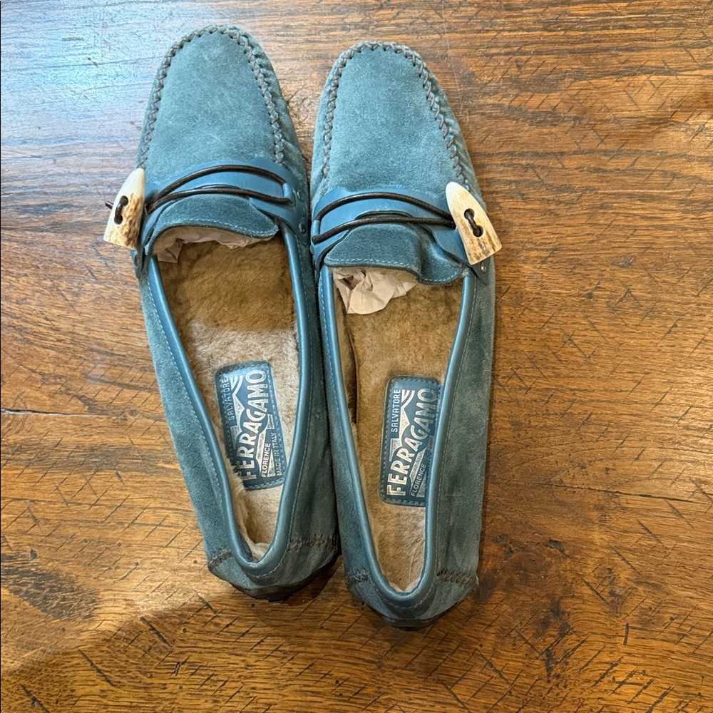 Salvatore Ferragamo Teal Suede Loafers - Picture 6 of 7